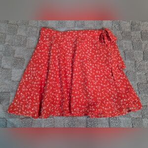 Forever 21 Skirt Womens Size Small Red-Orange Boho Floral Print Wrap Mini Micro